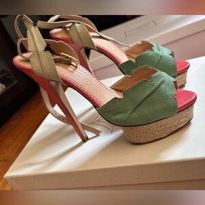 Charlotte Olympia Green and Pink Platform Sandals